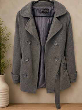 Ci Sono Gray Double Breasted Belted Peacoat Jacket Women’s Small